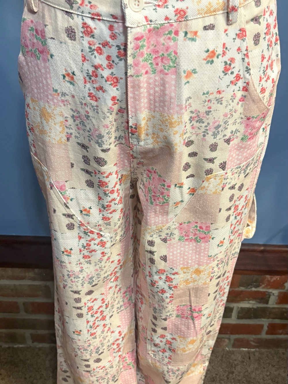 Vintage Pastel Floral Patchwork Wide Leg Pants - Pink